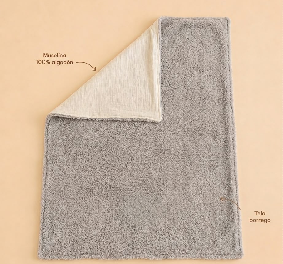 MUSELINA 100% ALGODÓN & BORREGO GRIS